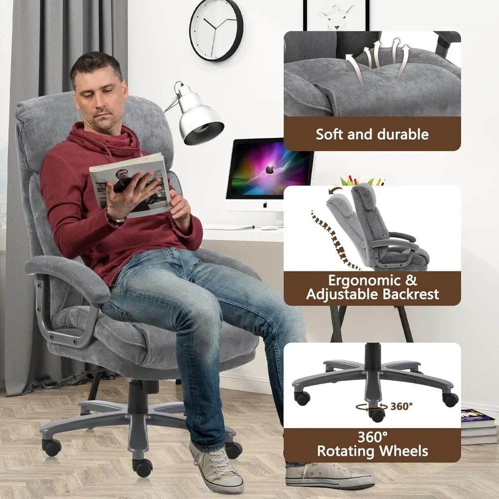 Ergonomic Big and Tall Executive Office Chair with Upholstered Swivel, lbs High Capacity, Adjustable Height