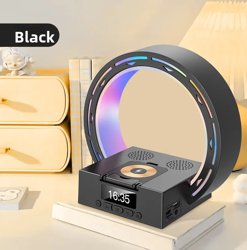 VYOPBC Bluetooth Speaker Wireless Charger Bedside Lamp Alarm Clock Phone Stand Multifunctional