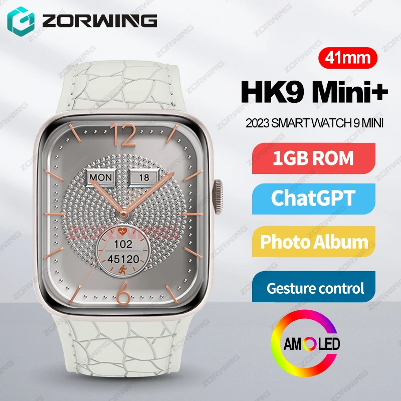 HK9 Mini+ AMOLED Smart Watch Men Women Photo Album Gesture Control ChatGPT E-book NFC Heart Rate Sport Smartwatch 41mm 2024 New