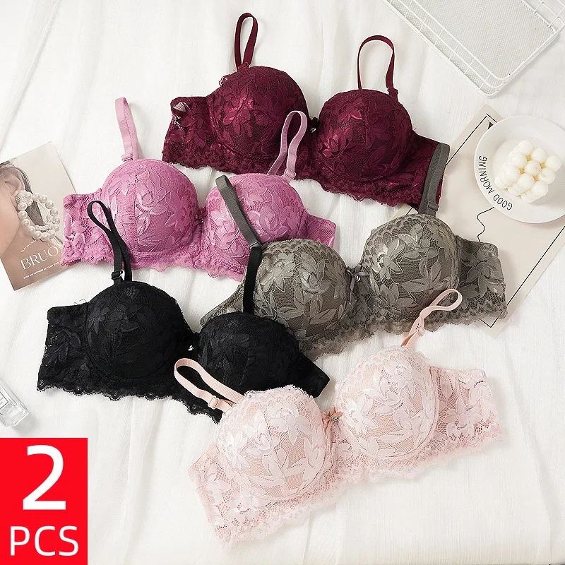 Lot de 2 Soutiens-gorge Demi-bonnet en Dentelle Française Grande Taille pour Femme, Sexy, Effet Push-Up, Anti-affaissement, Confortable, Lingerie