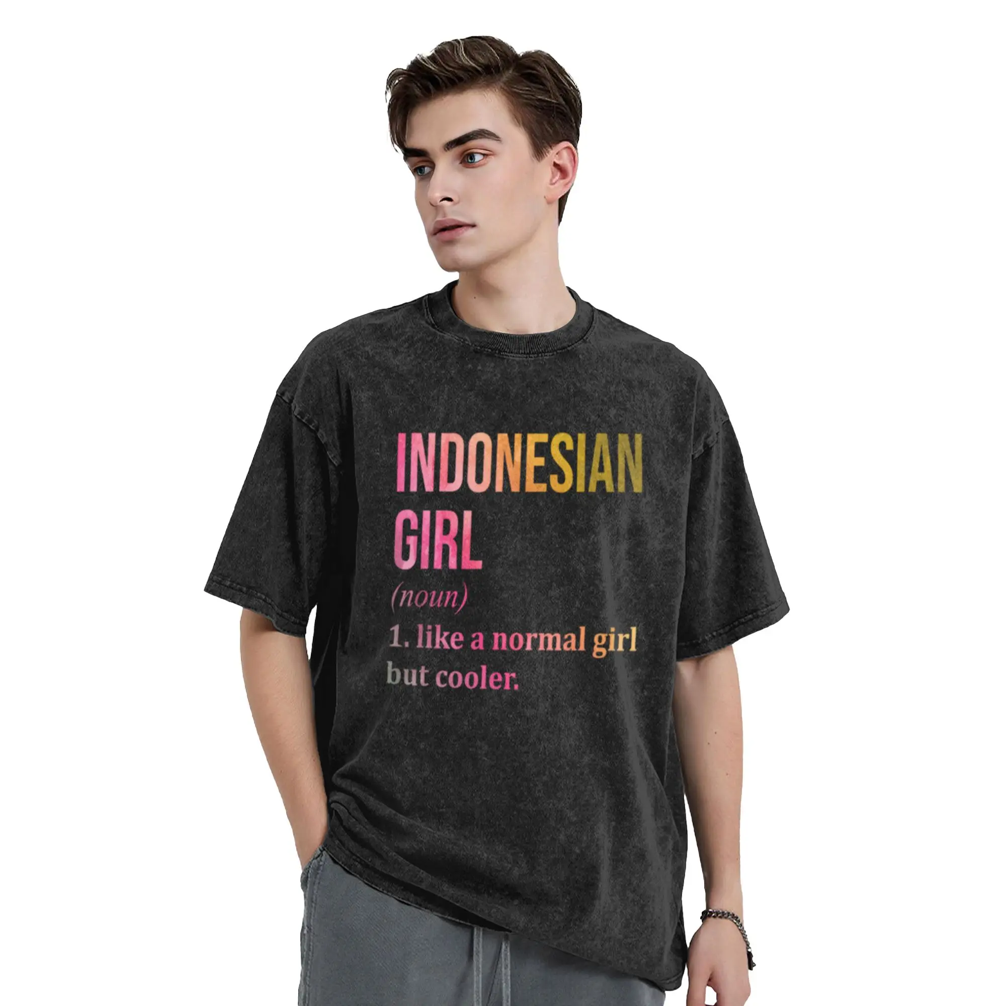 Indonesian Girl Definition Indonesia in Watercolor  Stylish A T-Shirt Oversized Short Sleeve Men's Women's Cotton Tees Tops
