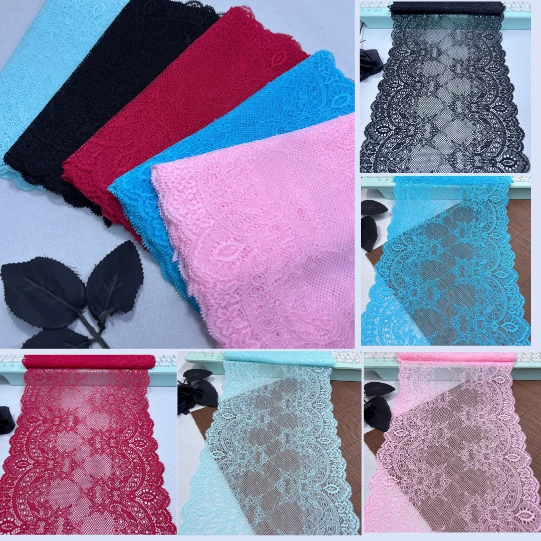 

(2Meters/Lot) Elastic Lace Trim 20.5cm Hot Pink Lace Fabric Hand Made Sewing Craft DIY Lace Triming For Clothing Accessories