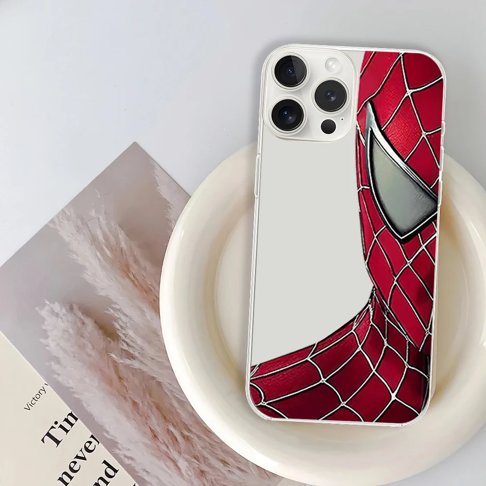 MINISO cool S-Spider-Man Phone Case for iPhone 12 11 13 14 15 16 Max Pro Plus Transparent Soft Shell