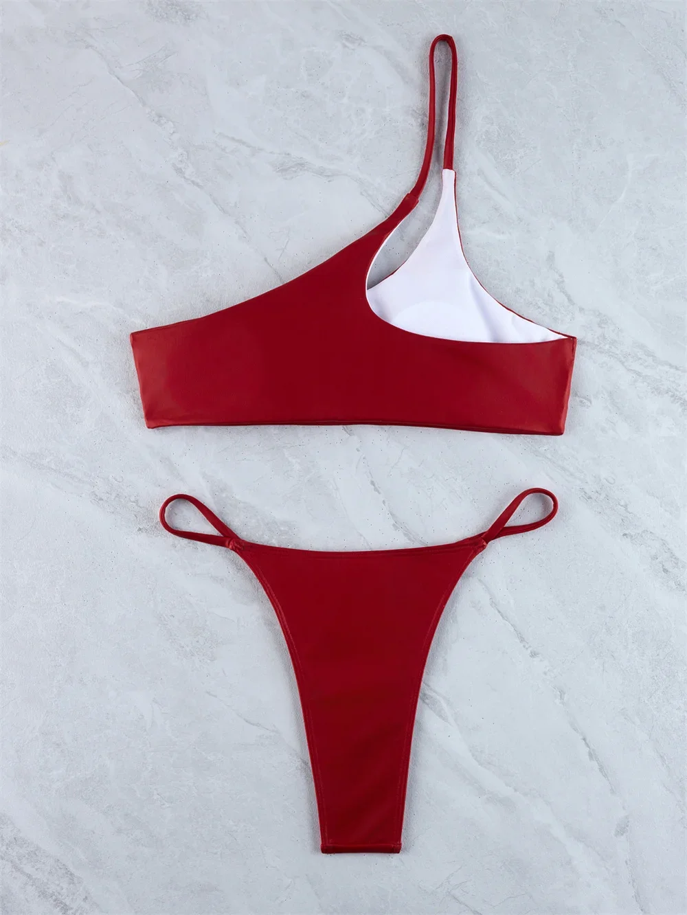 RED Sexy Extrem Bikini One-shoulder Micro String Swimsuit Thong Y2K Trend Women Split Swimwears Beach Bath Suit Vacation Outfits