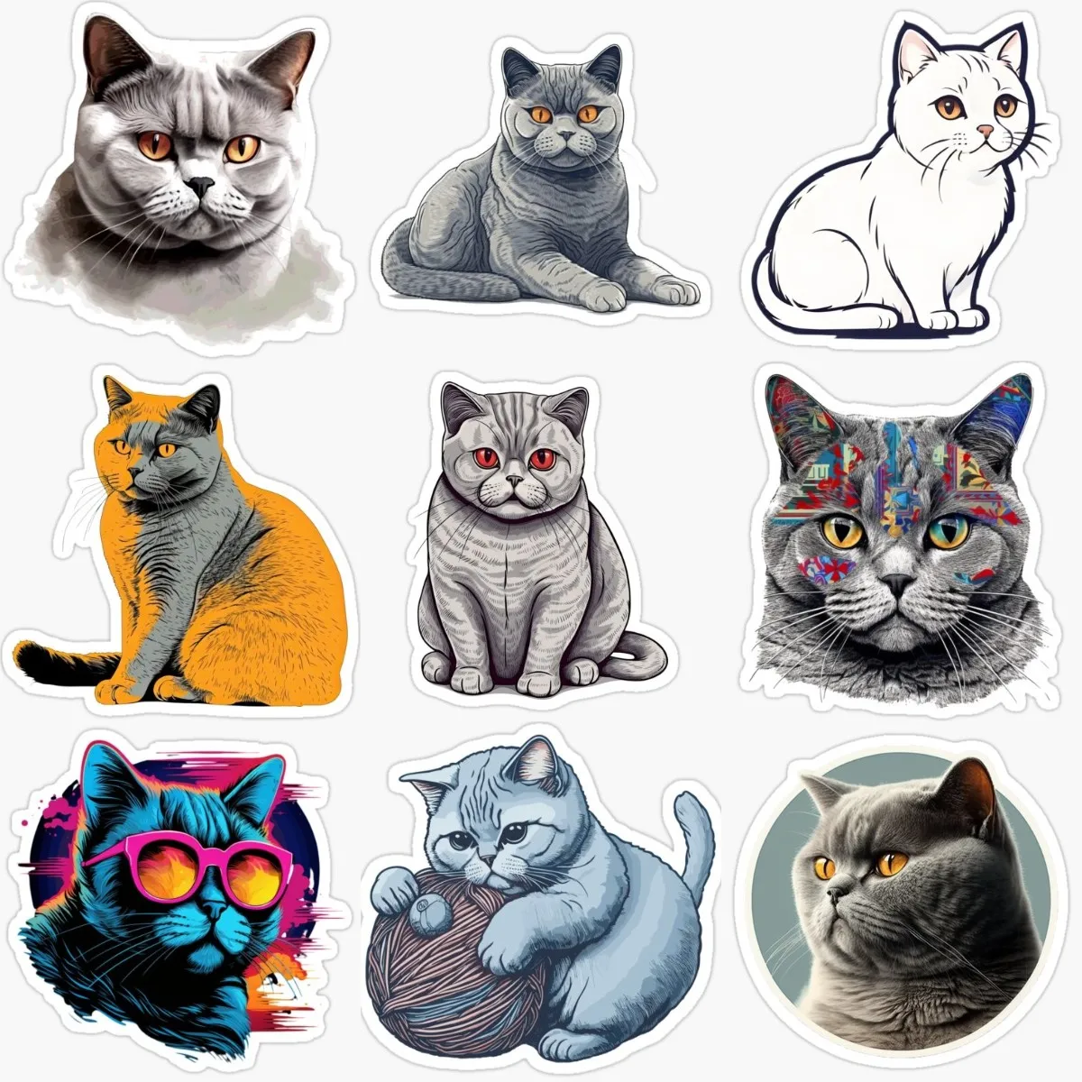 Creative British Shorthair Cat Cute Pets PVC Sticker Decorate for Car Fridge Van Door Wall Window Decal Accessories