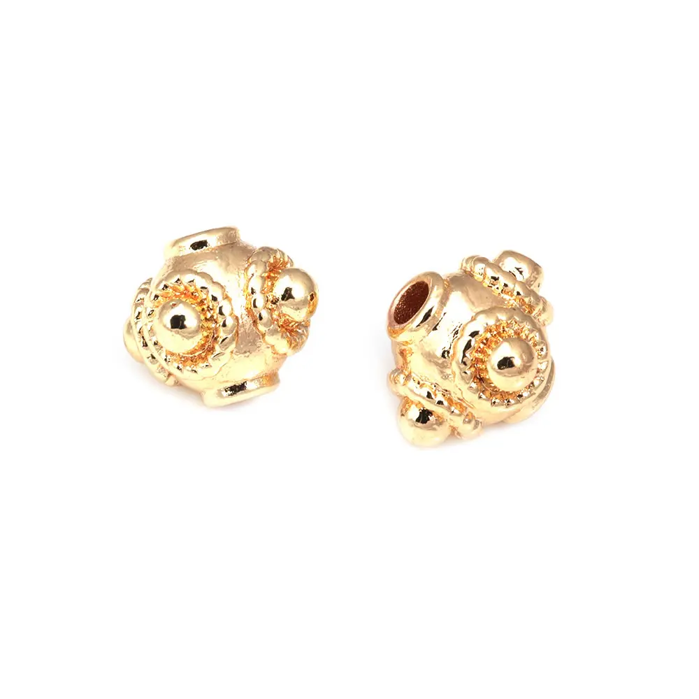 18K Gold Color Brass Dragonfly Eye Beads with Pattern Round Ball Barrel Spacer Beads Jewelry Making Diy Bracelets Accessories