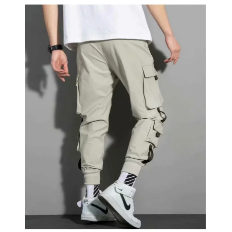 2024 Spring Autumn New Men\'s Korean Fashion Multi-pocket Loose Ins Nine-minute Drawstring Leg Work Pants Casual Daily Sweatpants