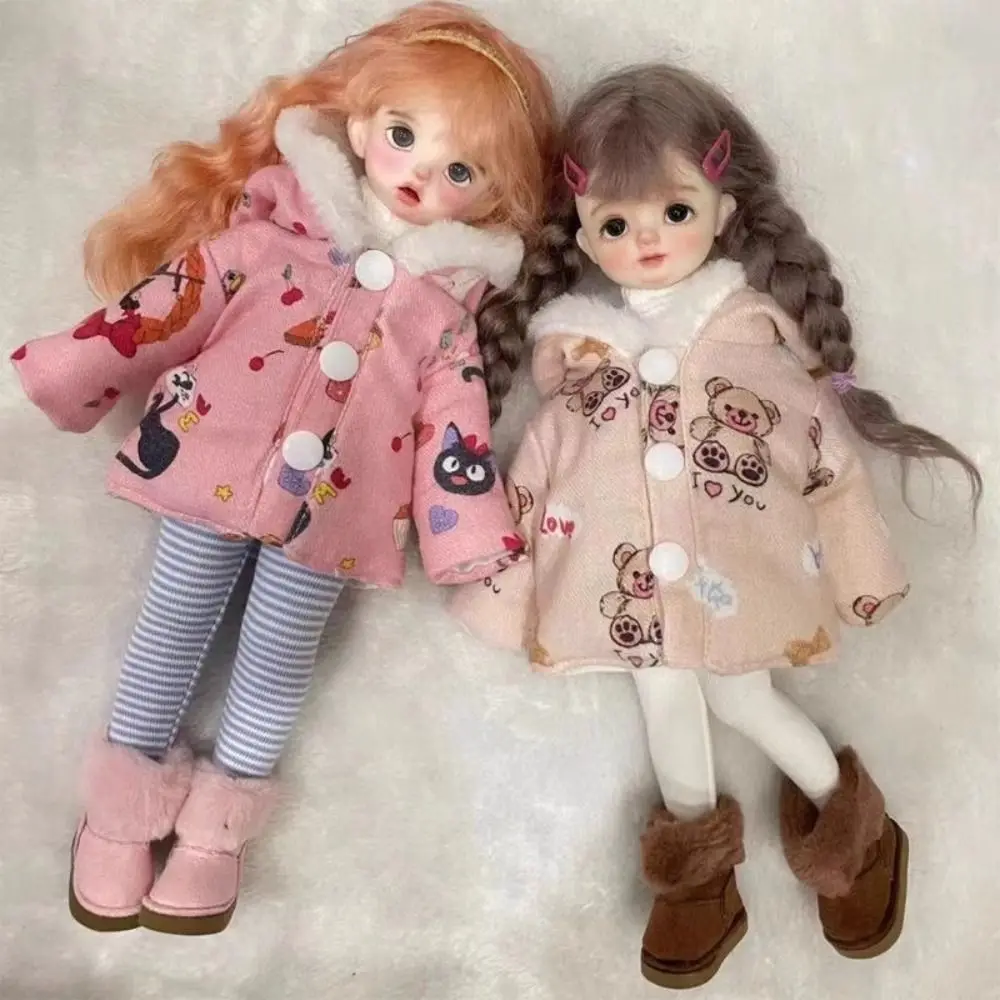 Moda inverno usar jaquetas multicoloridas mini casaco com capuz diy acessórios soltos grossos quentes topos para 1/6 bjd 30cm bonecas