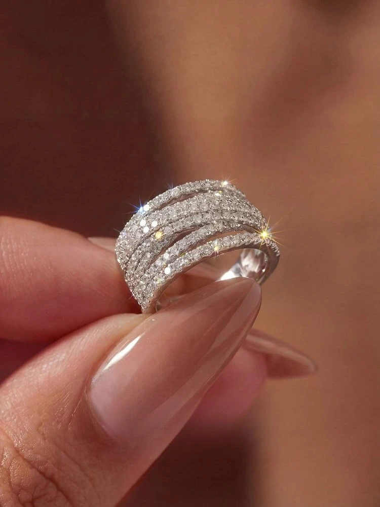 Wunderschöner, zarter, funkelnder Ring aus 925er Sterlingsilber mit vollem Zirkon für Frauen, Verlobung, Hochzeit, luxuriöser, hochwertiger, feiner Schmuck – Detail 4