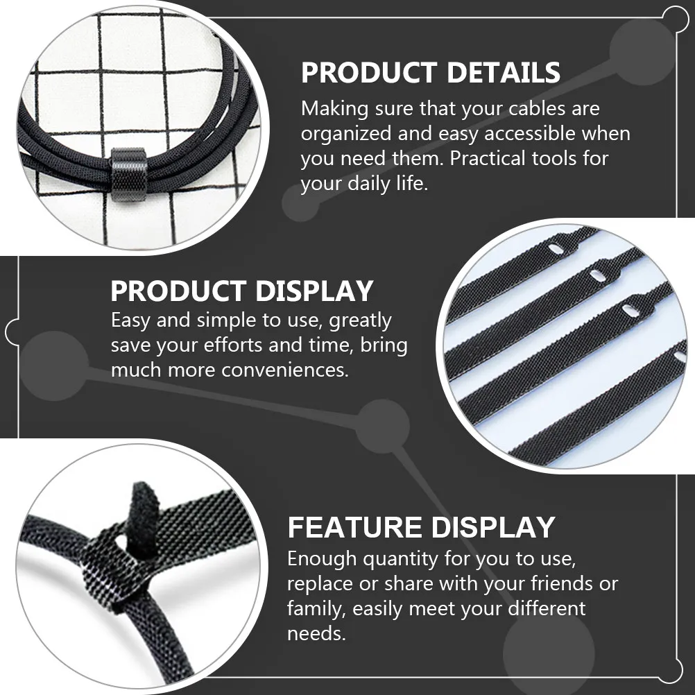 40Pcs Heavy Duty Nylon Cable Management Ties Hook Loop Design Reusable Cord Straps for Home Office Workshop Wire Organization