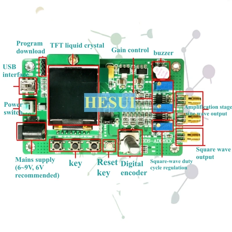 AD9850 High speed DDS module function signal generator send program duty cycle adjustable sweep frequency function