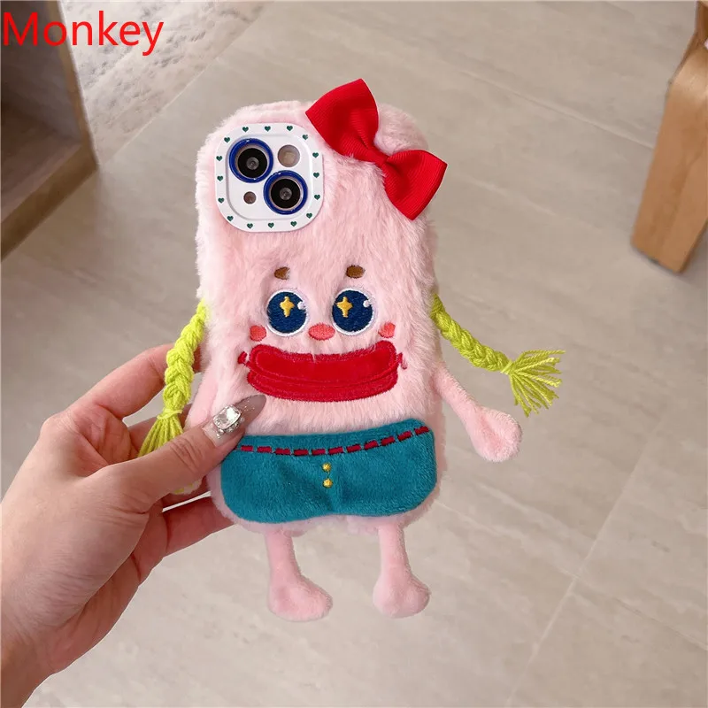 Coque en silicone souple avec bouche de saucisse tressée pour fille, couverture en fourrure de dessin animé drôle, bricolage coréen, mignon, 3D, iPhone 16, 15 Plus, 14, 13, 12, 11 Pro Max