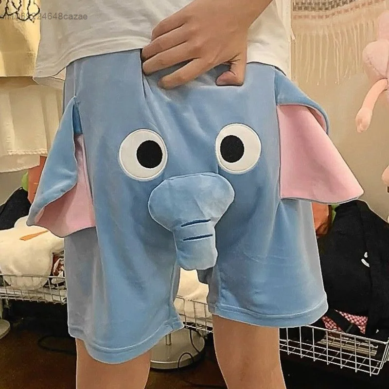 TikTok Hot Women Men Shorts Cute Little Flying Elephant Summer Cartoon 3D Sleeping Pants Couples Soft Home Short Pants Kawaii