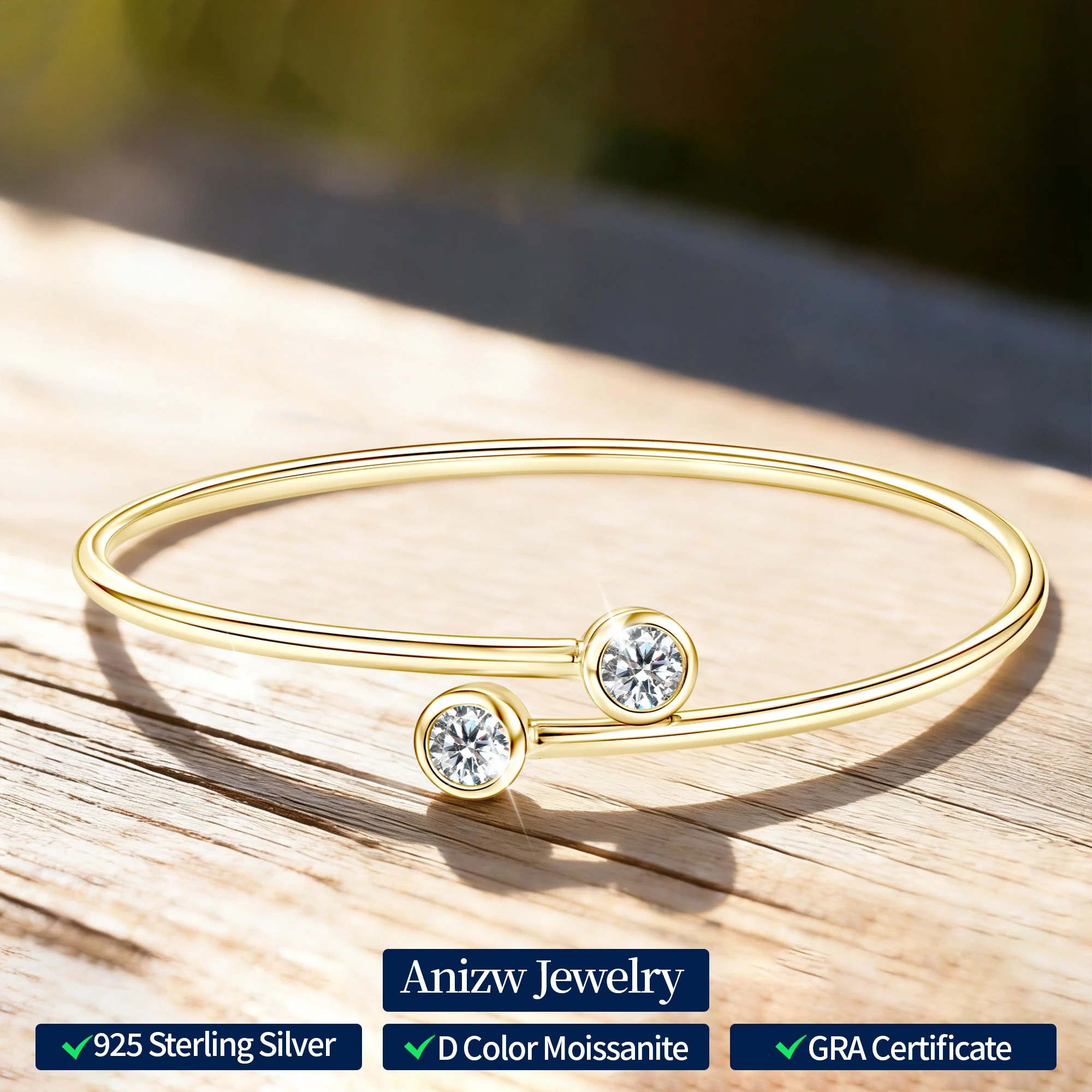 

Anziw 0.5CT 5mm D Moissanite Opening Bangle Cuff for Women 925 Sterling Silver Bracelet Cuffs Bezel Lab Diamon 2025 New Jewelry