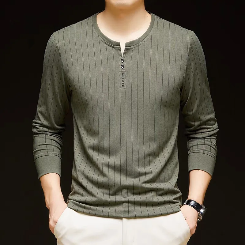 

High quality long sleeved men's round neck T-shirt autumn fashion striped letter embroidery design personalized top Sweatshirt