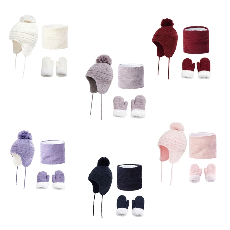 

New Three Pieces Comfortable Warm Fleece 3 in 1 Children Hats+Gloves + Scarf for Boys and Girls