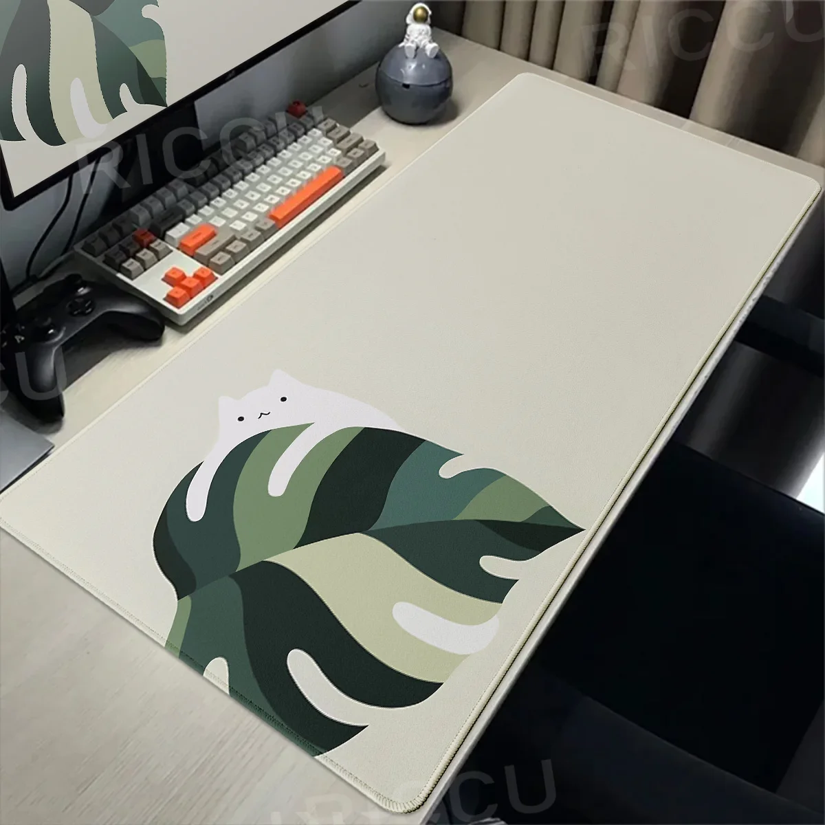 Kawaii Green plants Black cat Mousepad Xxl Anime Pc Gamer Cabinet Desk Mat Keyboard Carpet Computer Gaming Office Accessories