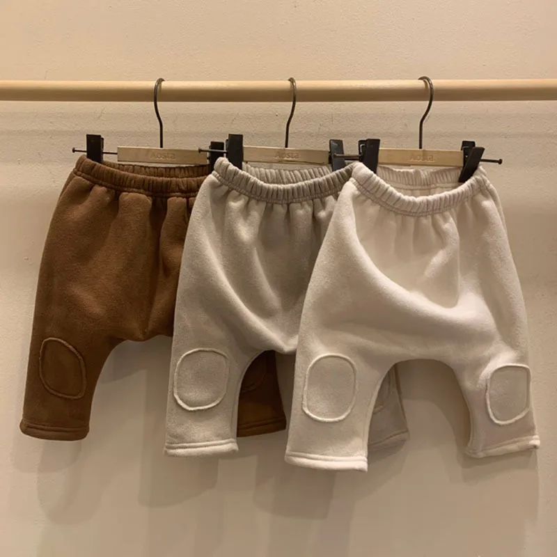 2026 New Thick Autumn Winter Baby Children Casual Leggings Versatile Patches and Plush Pants