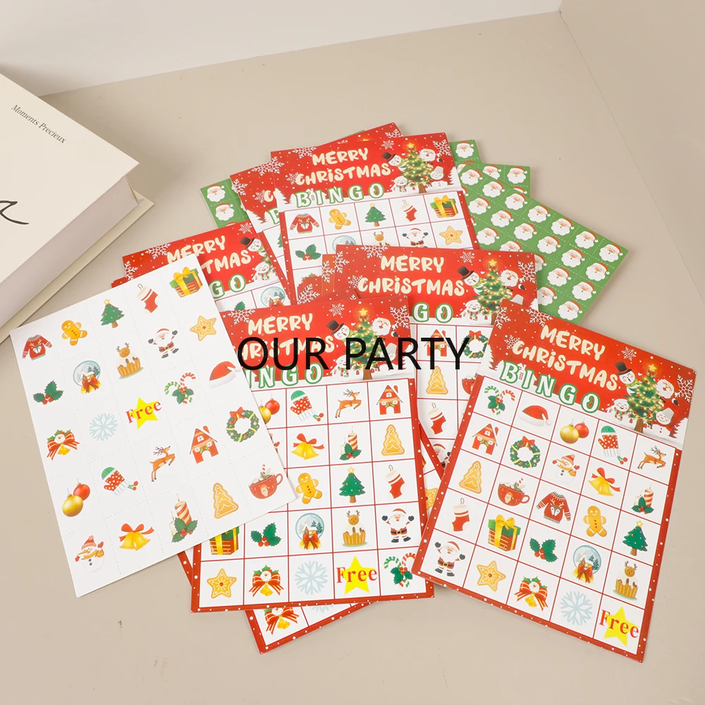 1 Set Cartoon Christmas Santa Claus Bingo Desktop Game Cards for 24 Players Family Classroom Christmas Theme Party Favors Decor