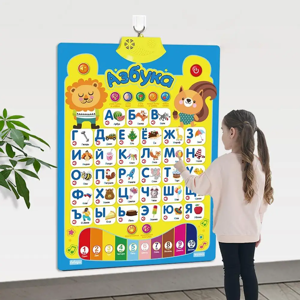 Tableau mural de l'alphabet interactif électronique russe parlant ABC 123s, affiche d'apprentissage de la musique, jouets éducatifs pour tout-petits d'âge préscolaire
