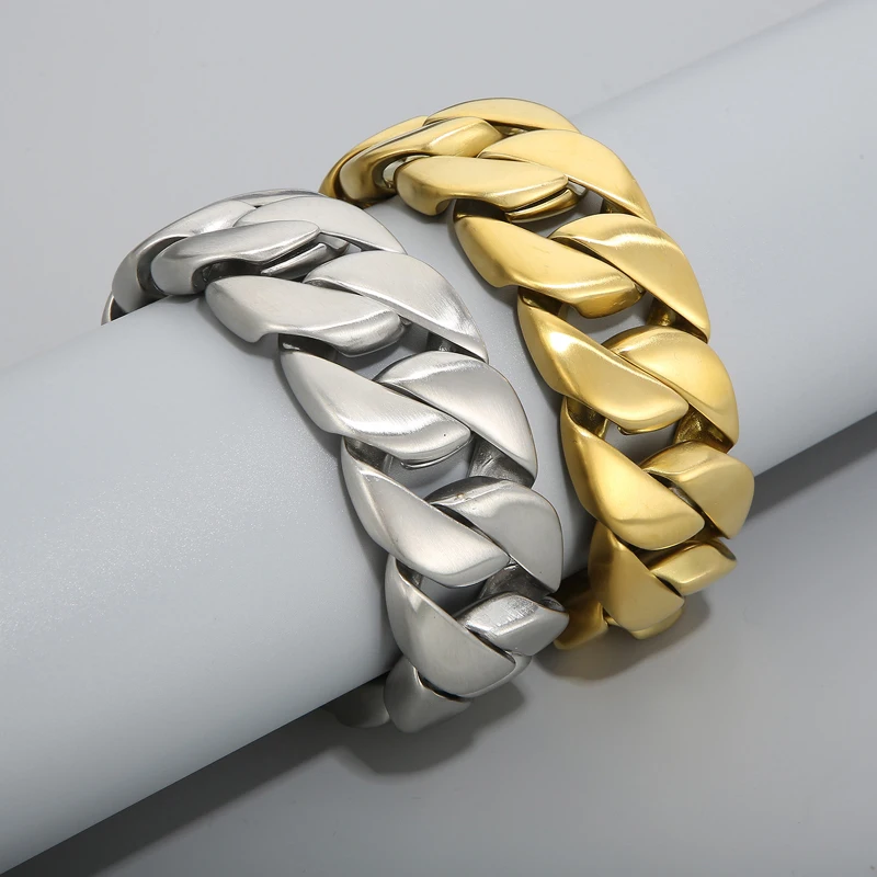 Fongten 31mm Breite Große Schwere Kühlen männer Armbänder Gebürstet Polnischen Edelstahl Chunky Kubanischen Kette Armband Für Männer schmuck – Detail 7