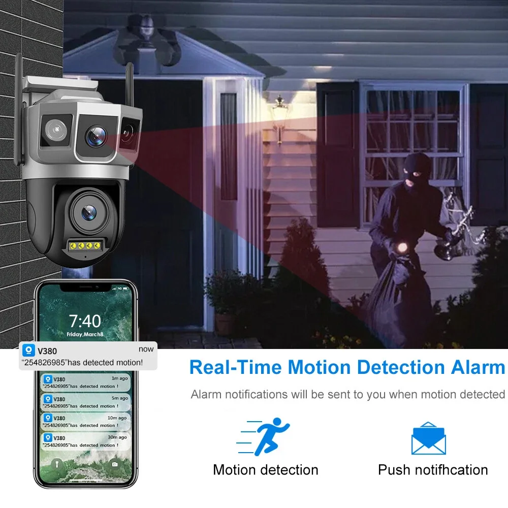 6MP Security Camera WiFi Wireless Outdoor 3 Lens IP Cam CCTV Video Surveillance