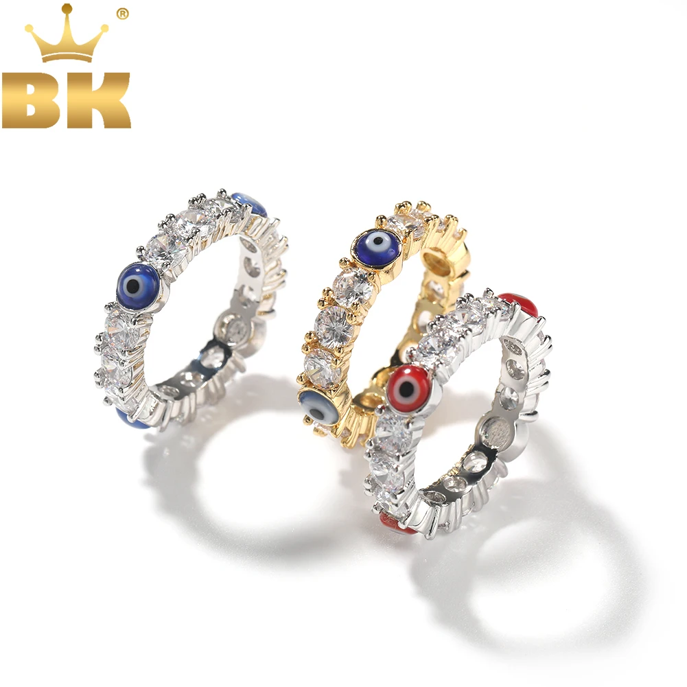 TBTK Lucky Red Blue Turkish Evil Eye Ring For Women Men Iced Out Cubic Zirconia Rings Luxury Fashion Jewelry Best Gift