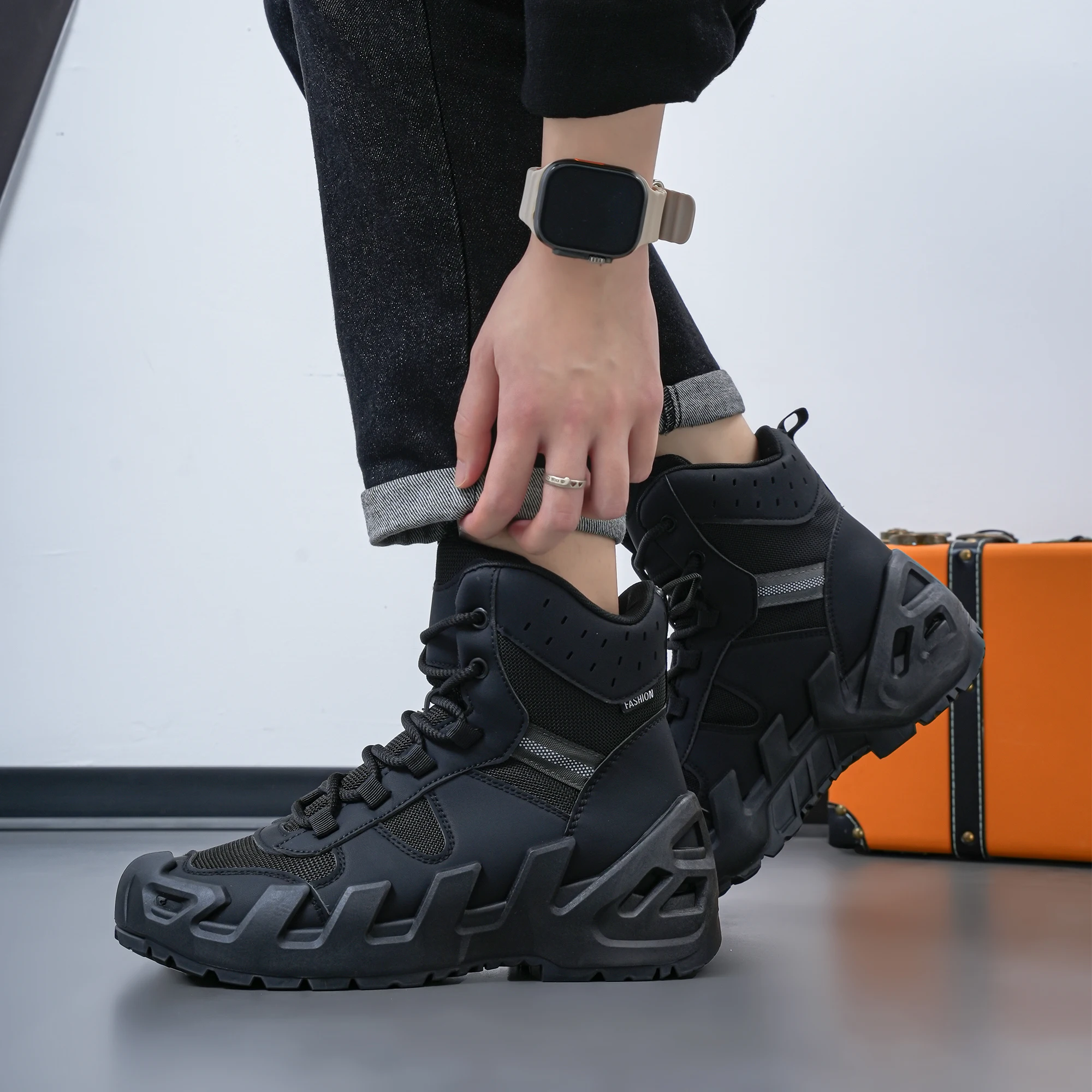 

Мужские высокие рабочие ботинки на толстом каблуке, модные повседневные туфли для увеличения роста, трендовая обувь с зубчатой подошвой