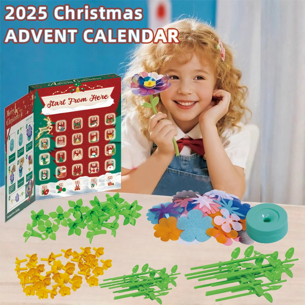 Christmas Surprise Toy 24-Day Countdown Calendar, Flower Surprise Gift Box Handmade Bouquet Toy Set Diy Flower Making Set