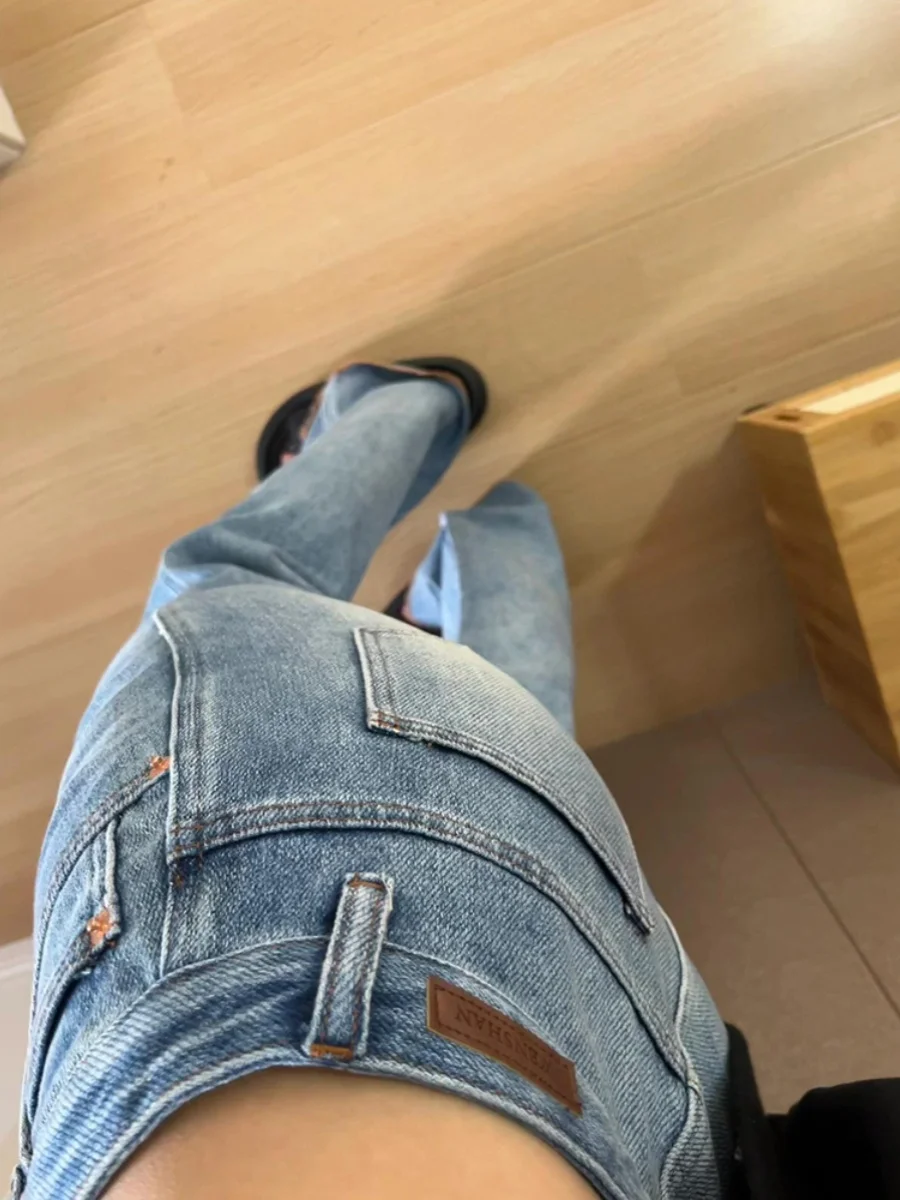 American Sle High Waist Bell Bot Blue Jeans Women's Summer Design Slimming Floor Length Trousers Trendy Wide Leg Pants