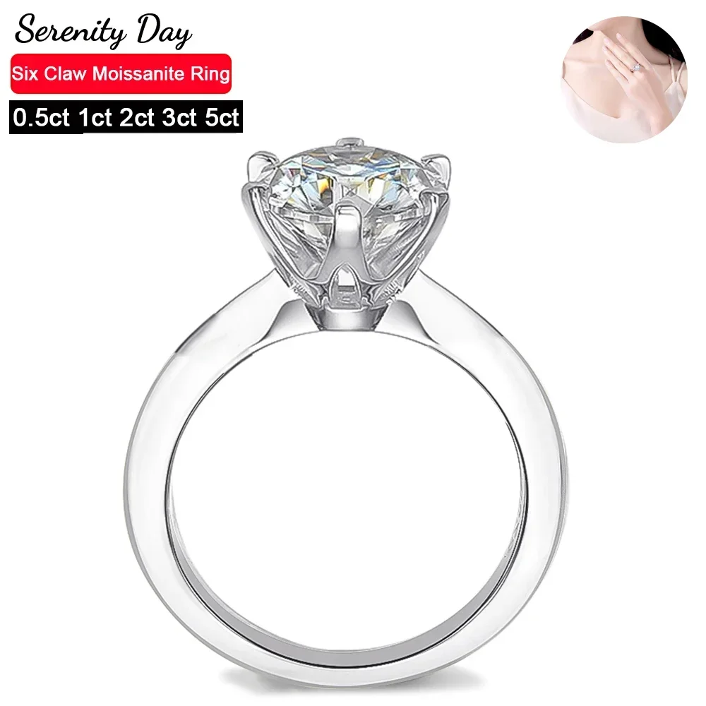 

Serenity Day Classic Six-claw 1/2/3/5ct Moissanite Wedding Rings For Women S925 Sterling Silver Bands Plate Pt950 Fine Jewelry