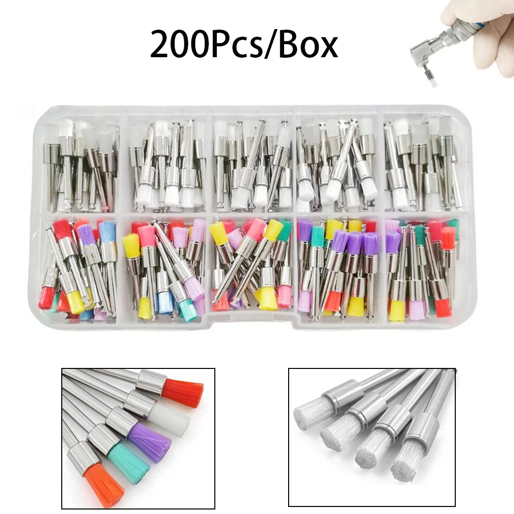 

200Pcs/Box Dental Polishing Brushes Kits Disposable Latch Type Mixed Color Stain Removal Polish Teeth Whitening Dentistry Tools