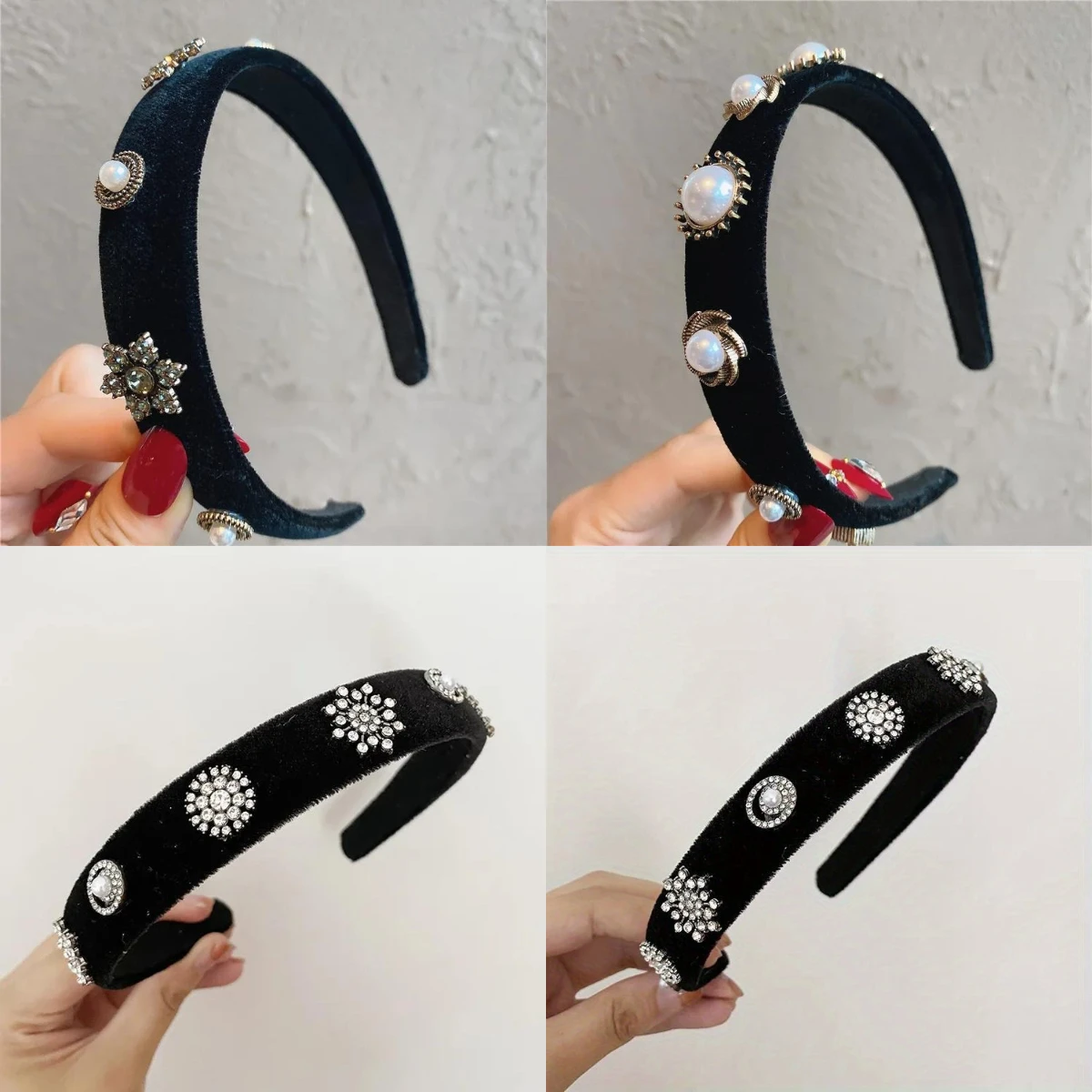 

Black Velvet Pearl Star Snowflake Rhinestone Headbands for Women Female Korean Hairbands Makeup Hair Hoops Hair Accessories