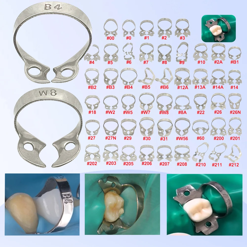 Stainless Steel Dental Rubber Dam Clamps Endodontic Restorative Barrier Clips Stainless Steel Frame Holder Molar Teeth Materials