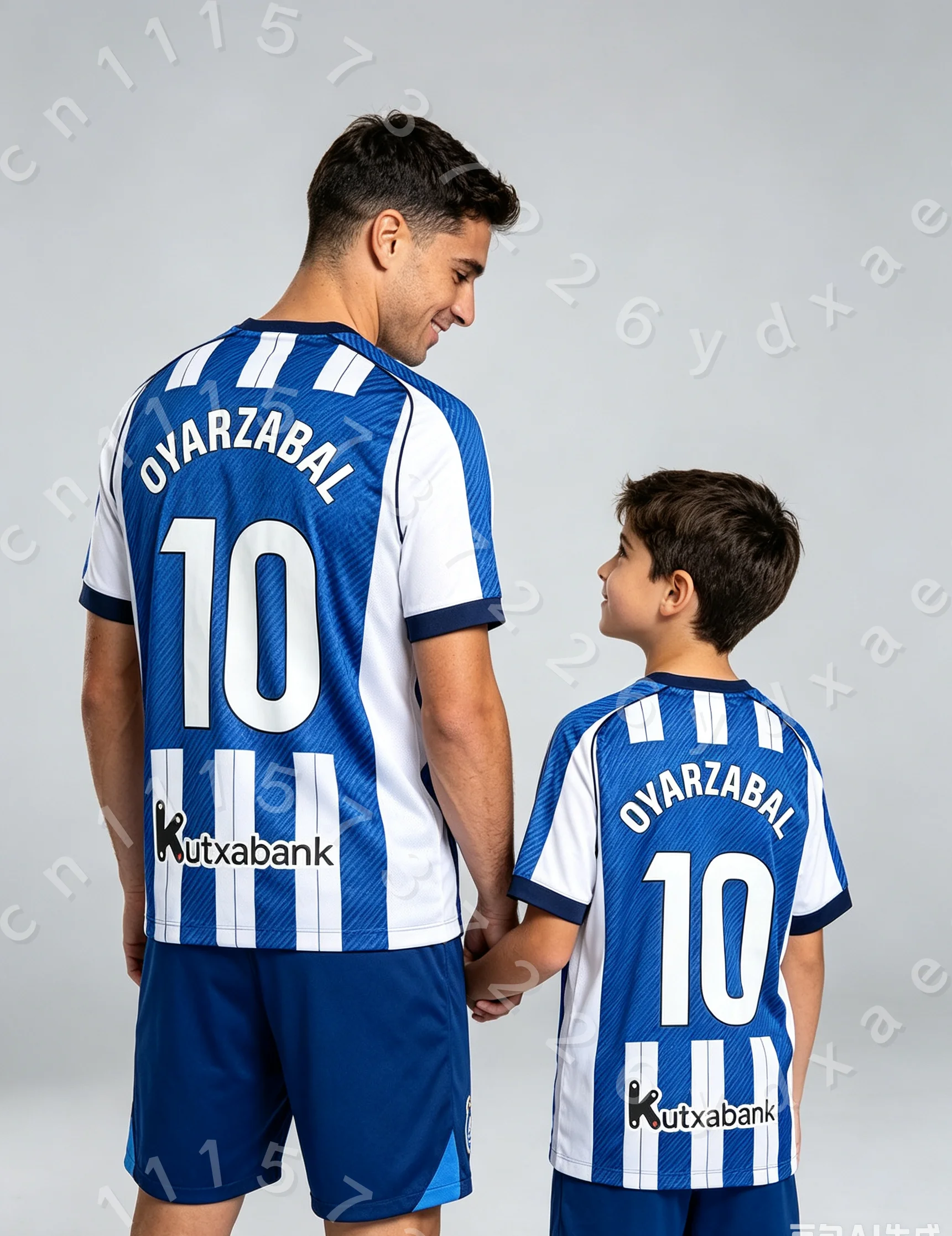 Camiseta de fútbol a juego para padres e hijos, camiseta azul con rayas blancas NO.10 Oyarzabal, camiseta informal transpirable de manga corta para fanáticos del deporte