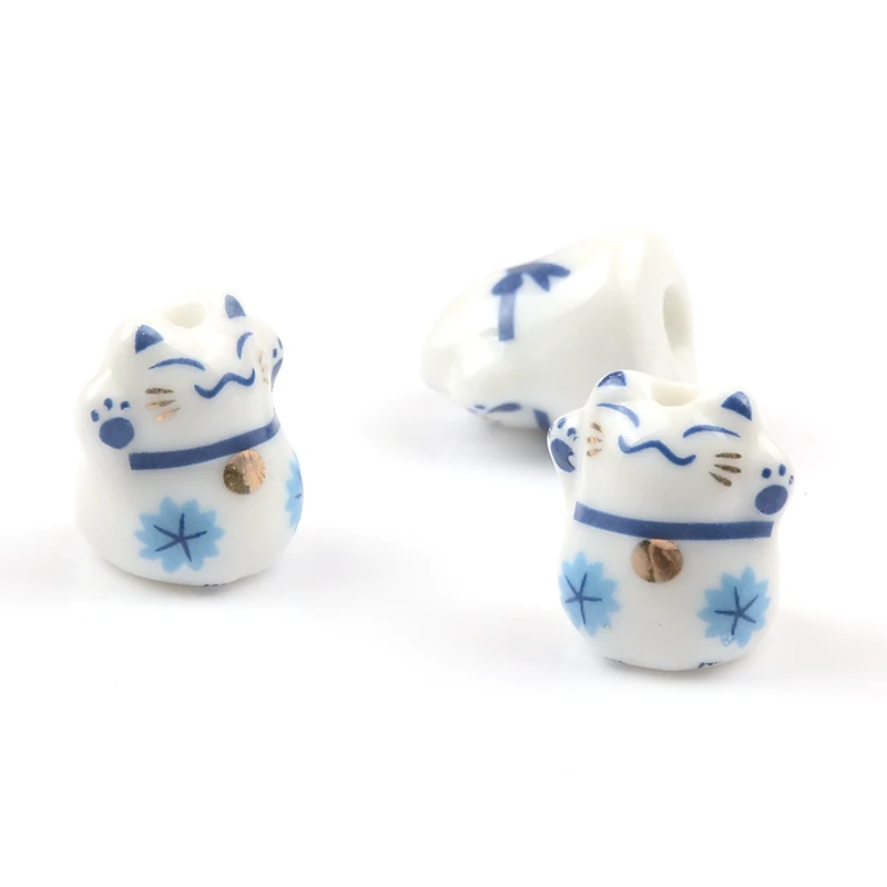 13x14mm little Lucky Cat Cute Animal Ceramic Beads vertical hole Beads For Jewelry Making DIY Bracelets Pendant Accessories