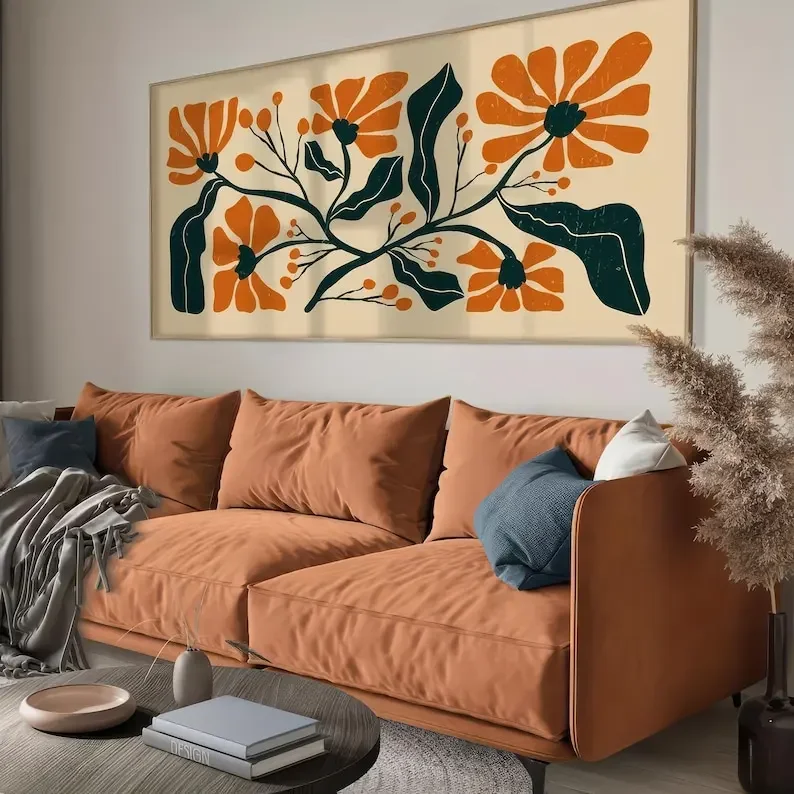 Modern Abstract Boho Floral Canvas Wall Art Print Frameless Panoramic Canvas Artworks Poster for Living Room & Bedroom Decortion