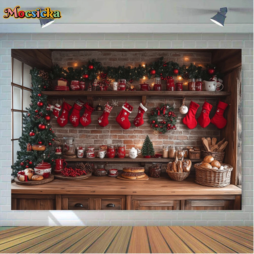 Mocsicka Winter Christmas Photography Backgrounds Christmas Kitchen Holiday Holiday Adult Family Photo Backdrops Studio Props