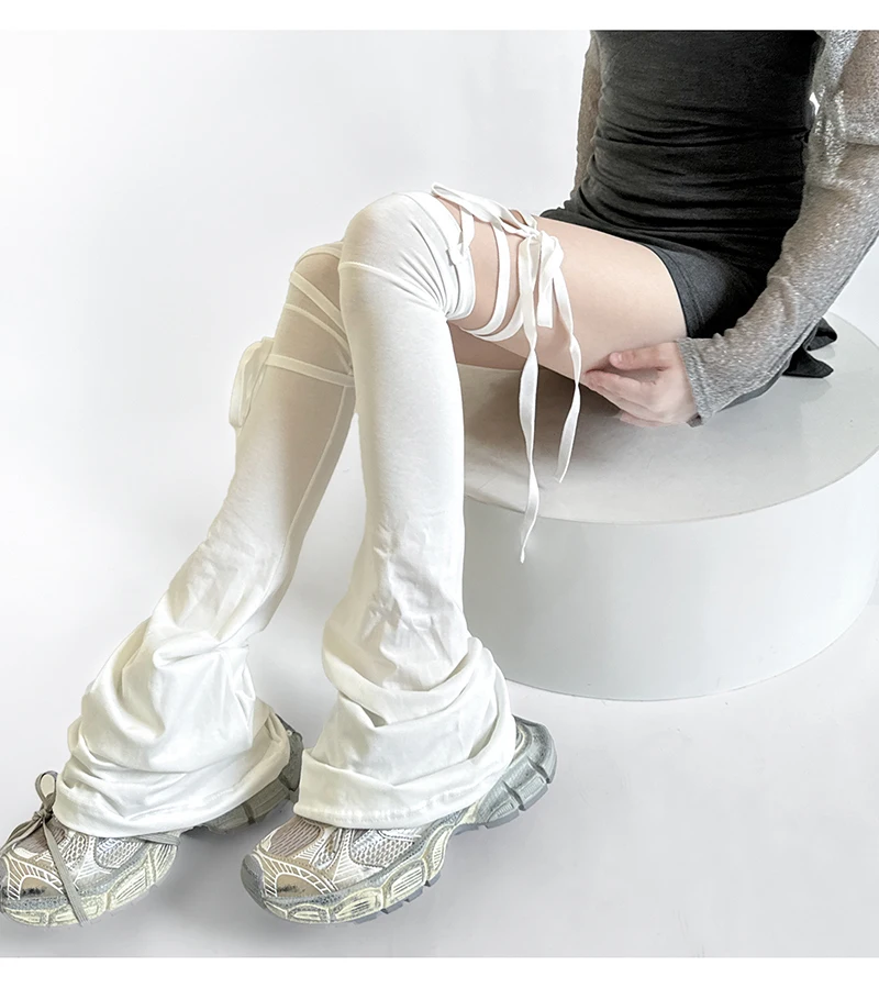 Y2K Damen-Beinlinge, vier Jahreszeiten, Fußabdeckung, langer Strumpf, JK Mädchen, einfarbig, über dem Knie, zum Binden, oberschenkelhohe Fußsocken – Detail 14