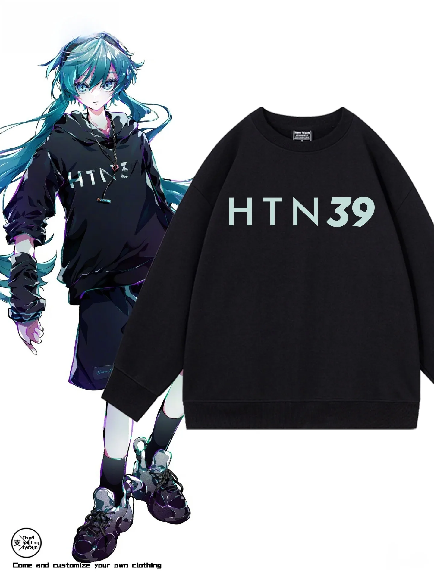 

Anime Miku Initial Long Sve round Ne Sweatirt Men's Casual Comfortable Cotton Polyester Blend Printed Hoodie