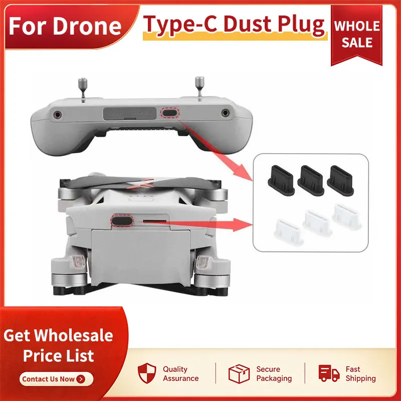 SNQP Silicone Type-C Dust Plug Charging Port Protector Cover for DJI Mini4/5 Pro Body RC-N1 N2 N3 RC2 Remote Control Accessories