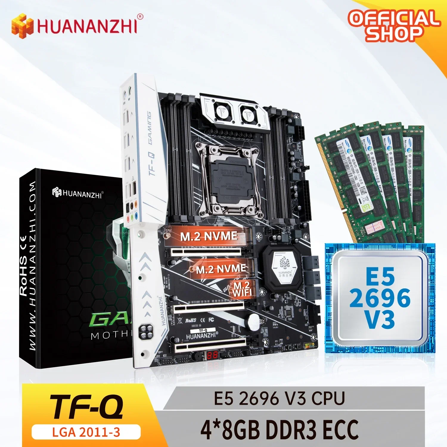 HUANANZHI X99 TF Q LGA 2011-3 XEON X99 Motherboard with Intel XEON E5 2696 v3 with 4*8G DDR3 RECC memory combo kit set