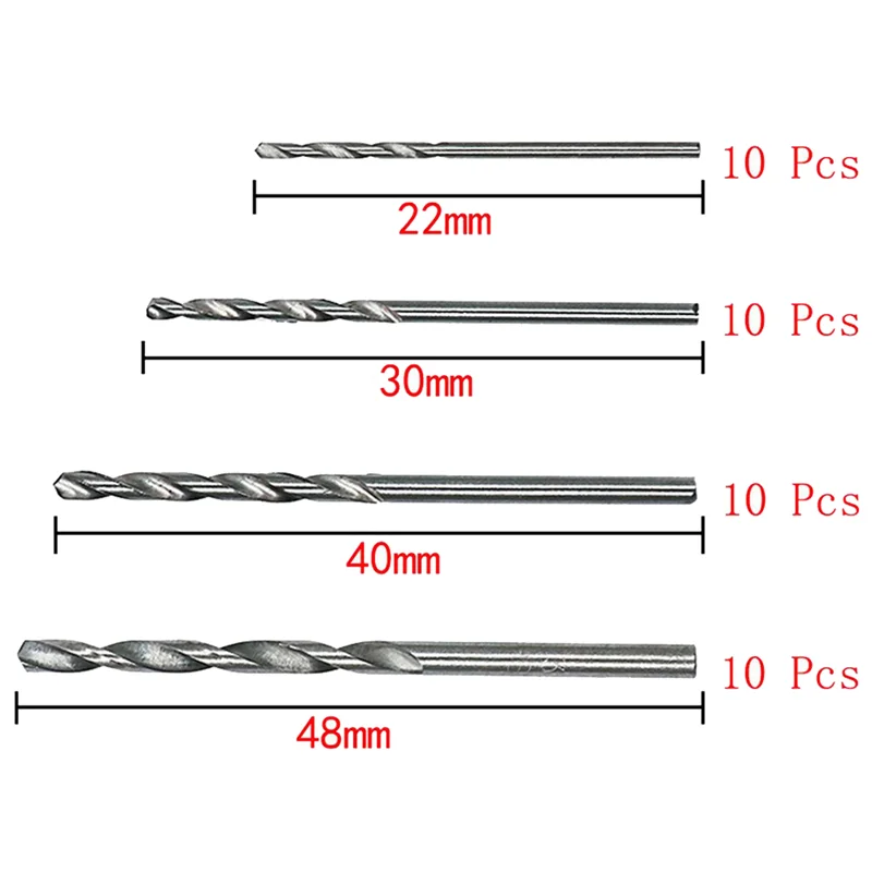 40 Stuks Hogesnelheidsstalen Bouwboor Set Gereedschap Mini Boor Hss Bit 0.5Mm-2.0Mm Rechte Schacht Pcb Boor Bits Set