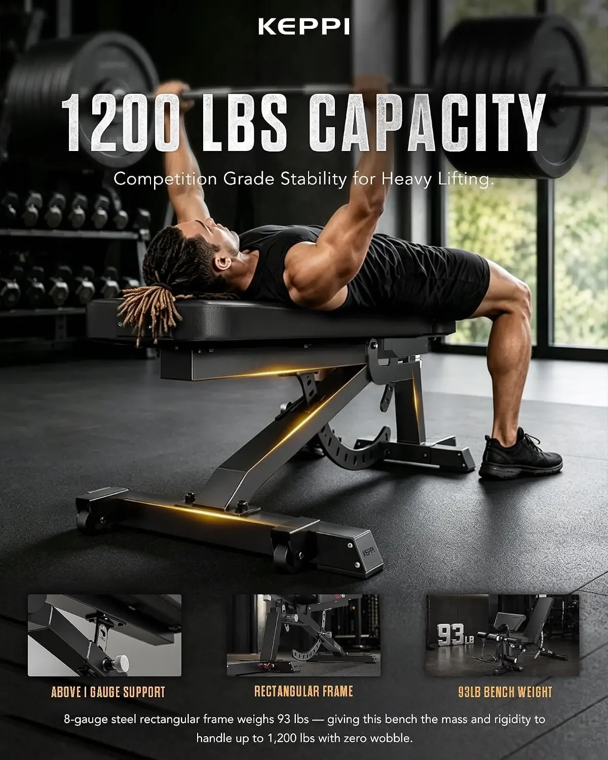 Functional Weight Bench - Bench3000 V2 for Leg Extension/Curl | 93lb Frame Weight with 8 & 16 Gauge Material, Commercial Grade