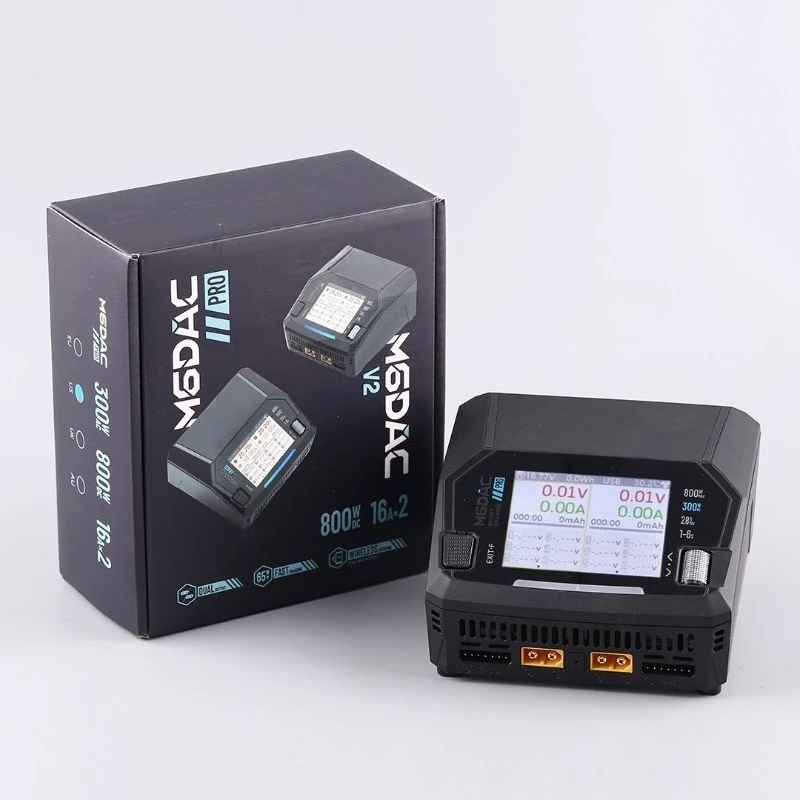 M6DAC V2 Dual Channel Smart Lipo Battery Charger Discharger AC 200W DC 800W 16A for 1-6S LiHV LiPo PD65W