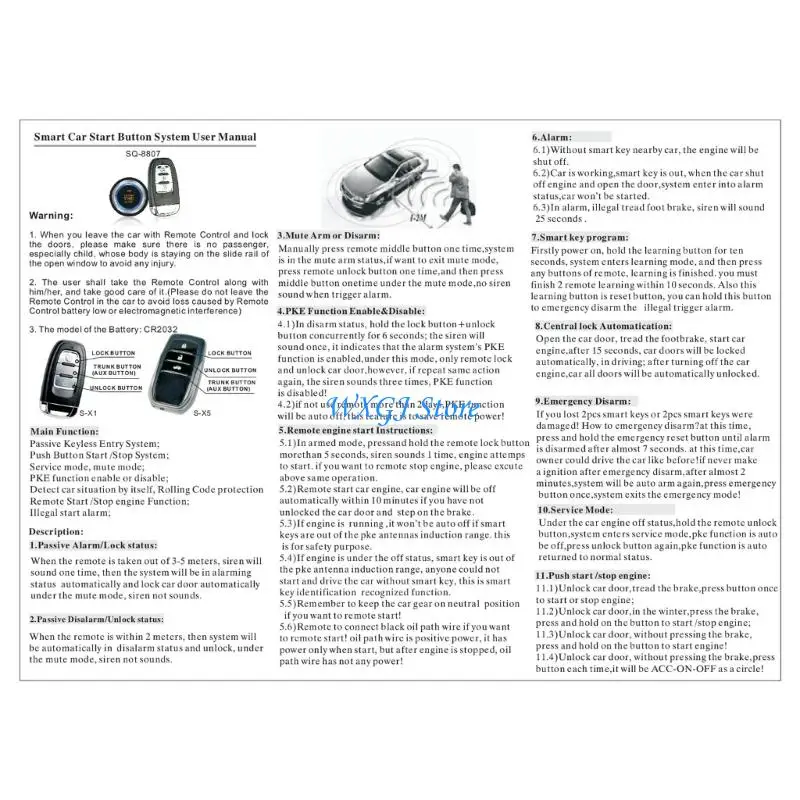 37JE Quick Response Remote Start Keyless Entry System Anti Theft Device for Vehicles