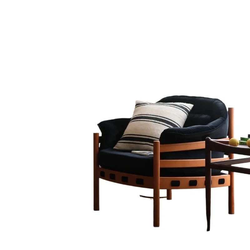 

Small apartment medieval sofa chair retro light luxury home living room single leisure chair Danish solid wood