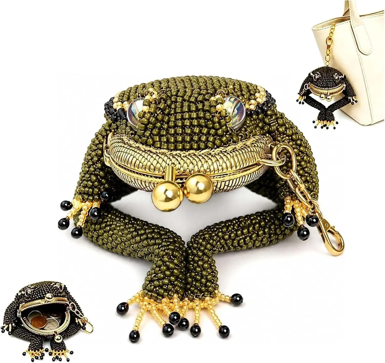 Charming Frog Coin Purse,Kiss Lock Small Pouch Earbuds Keychain Bag Charm, Frog Kiss Lock Coin Purse, Earbud Coin Storage Bag