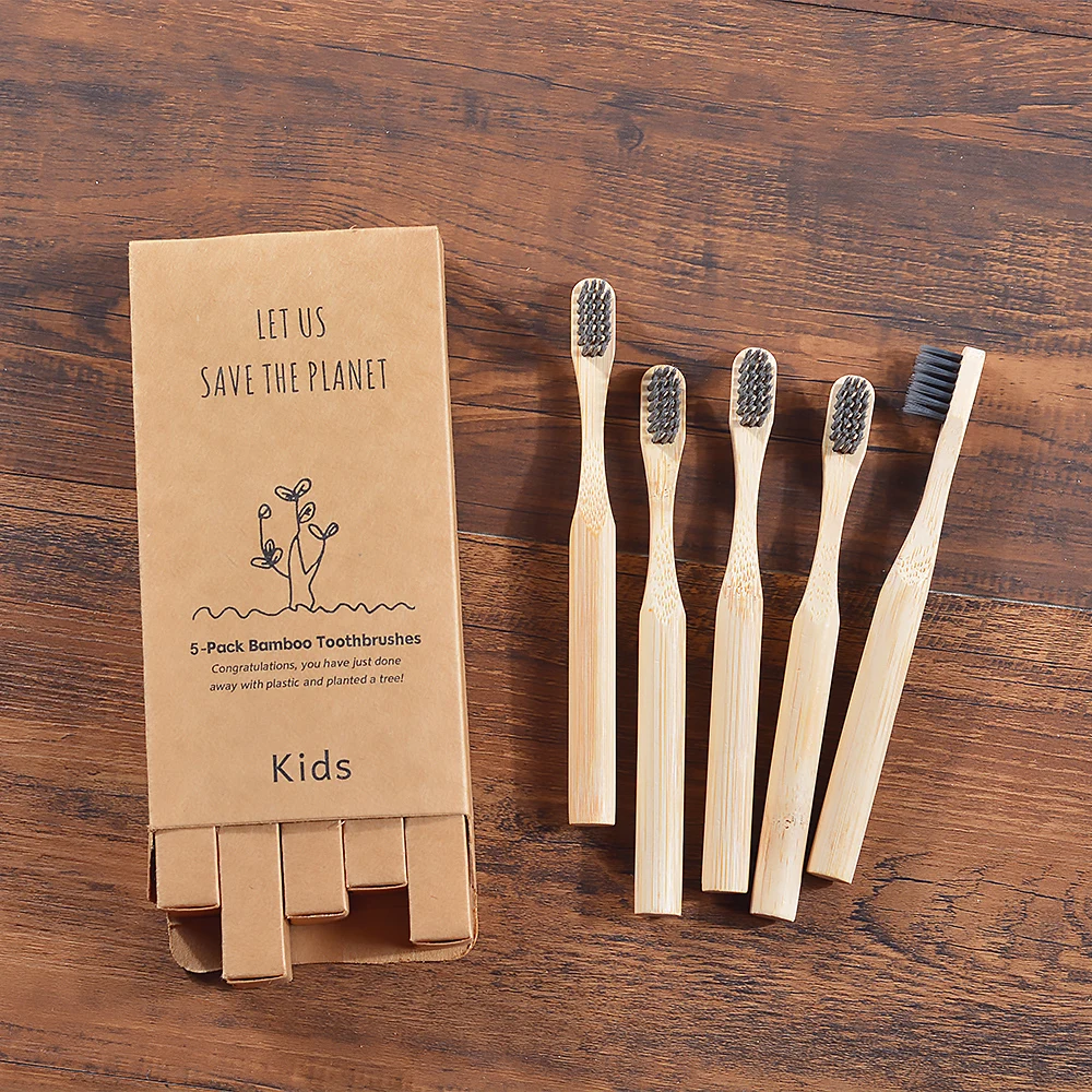 5 Pcs Children Soft Bristles Bamboo Toothbrush Eco Friendly Kids Biodegradable Oral Care Toothbrush Child Round Bamboo Handle