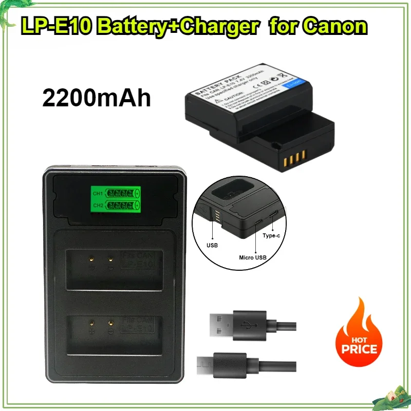 LP-E10 Digital Battery for Canon EOS Rebel T3 T6 T7 T100 Kiss X50 X801500D 4000D Camera Dual Charging Charger USB Cable